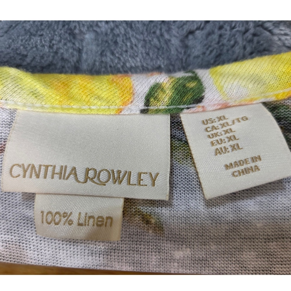 Cynthia Rowley Womens XL 100% Linen Lemon Print Button Tie Front Tank Top White - Picture 3 of 6